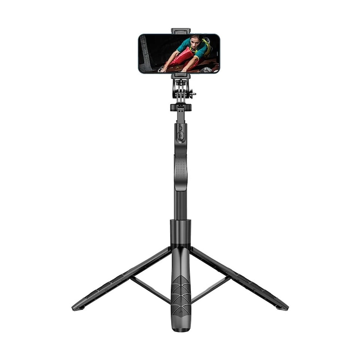 Selfie Stick, Tripod, Telecomanda Bluetooth, Rotire 360°, Universal, H33-155 cm