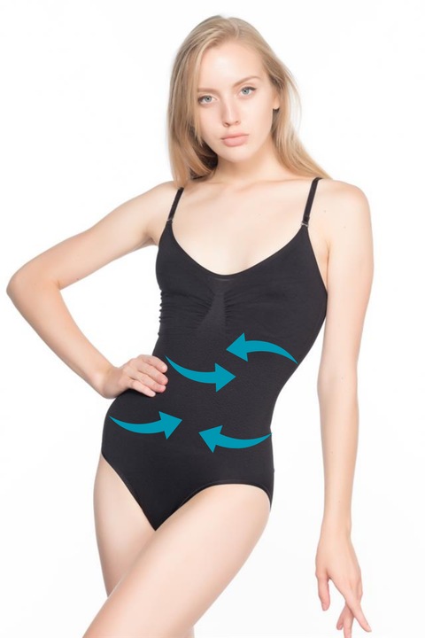 Modelator de corp cu bretele subtiri, dama, microfibra, fara cusaturi, Negru