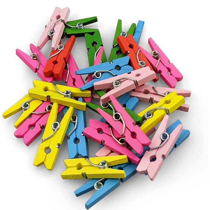 Set 30 carlige pentru haine, Netuno, Lemn, Multicolor, 25 mm