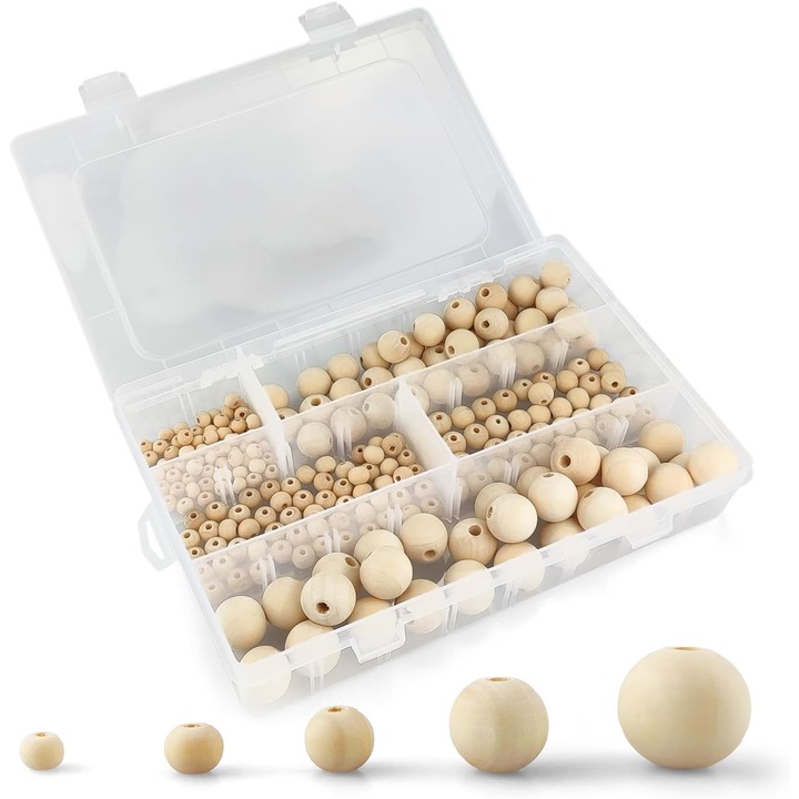 234 gyöngy készlet, Netuno, Fa, 6 mm, 8 mm, 10 mm, 14 mm, 18 mm, bézs