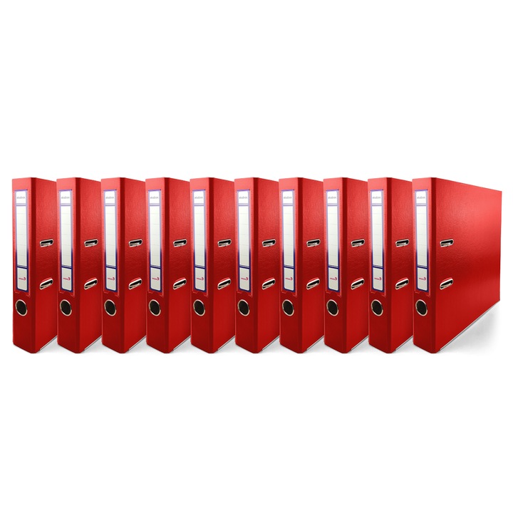 Set biblioraft, Netuno, A4, Ekobox, 50 mm, 10 Bucati, Fabricat din carton, cu levier, Pentru birou si scoala, Cu mecanism metalic, Premium calitate, Rezistent si Durabil, Rosu