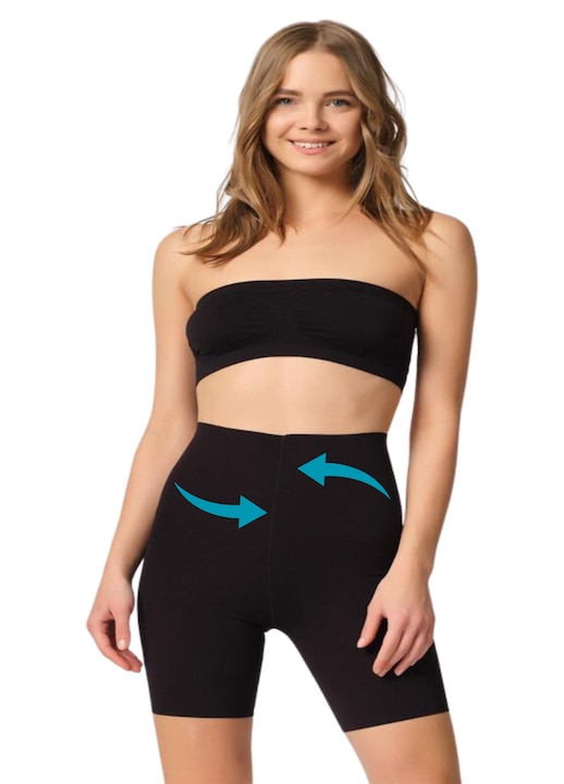 Pantaloni scurti modelatori laser cut cu talie inalta, dama, microfibra, Negru