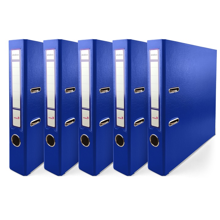 Set biblioraft, Netuno, A4, Ekobox, 50 mm, Fabricat din carton, cu levier, Pentru birou si scoala, Cu mecanism metalic, Albastru, 5 buc