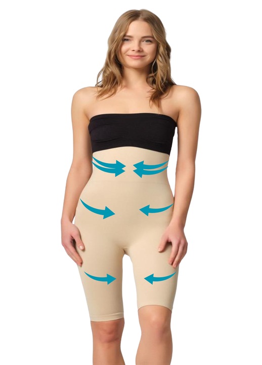 Colanti modelatori dama cu talie foarte inalta, cu banda siliconata la talie, fara cusaturi, microfibra, nude, L