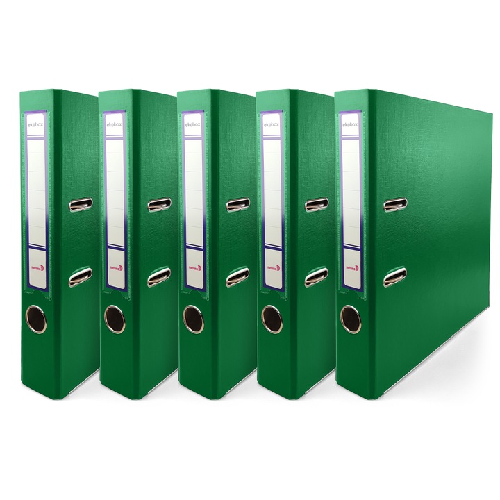 Set biblioraft, Netuno, A4, Ekobox, 50 mm, Fabricat din carton, cu levier, Pentru birou si scoala, Cu mecanism metalic, Verde, 5 buc