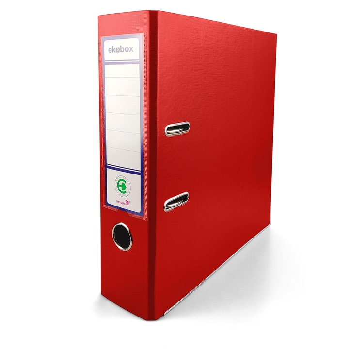 Папка, Netuno, A4, Ekobox, 80 mm, Изработена от картон, Заключване с лост, За офиса и училището, С метален механизъм, Червена