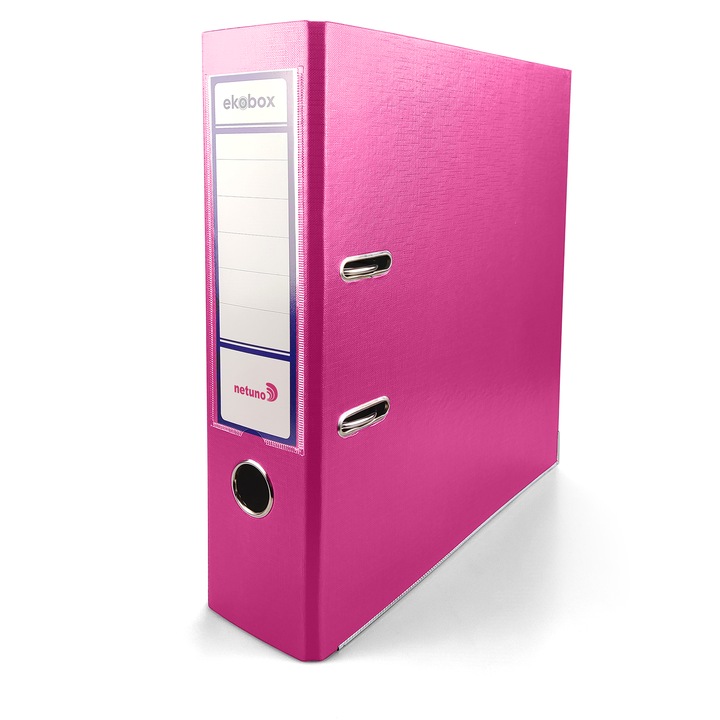 Biblioraft, Netuno, A4, Ekobox, 80 mm, Fabricat din carton, cu levier, Pentru birou si scoala, Cu mecanism metalic, Roz