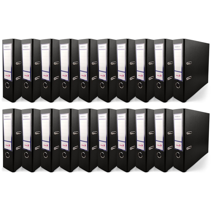 Set biblioraft, Netuno, A4, Ekobox, 80 mm, 20 Bucati, Fabricat din carton, cu levier, Pentru birou si scoala, Cu mecanism metalic, Premium calitate, Rezistent si Durabil, Negru