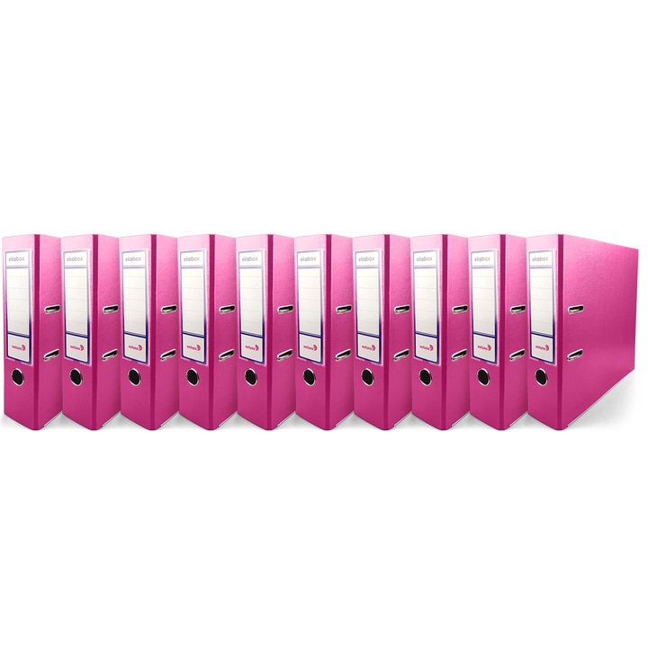 Set biblioraft, Netuno, A4, Ekobox, 80 mm, 10 Bucati, Fabricat din carton, cu levier, Pentru birou si scoala, Cu mecanism metalic, Premium calitate, Rezistent si Durabil, Roz