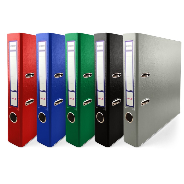 Set biblioraft, Netuno, A4, Ekobox, 50 mm, Fabricat din carton, cu levier, Pentru birou si scoala, Cu mecanism metalic, Multicolor, 5 buc