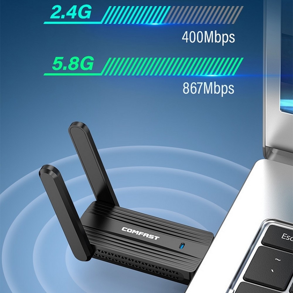 Comfast CF-921AC V2 Dual Band 1300Mbps WiFi USB Adapter, Fekete - EMAG.hu