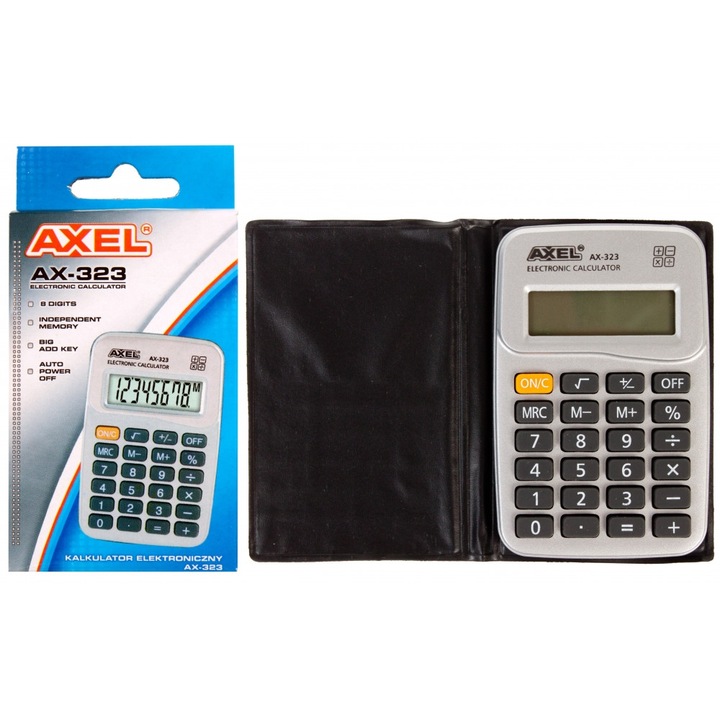 Калкулатор с капак, Axel, AX-323, сив