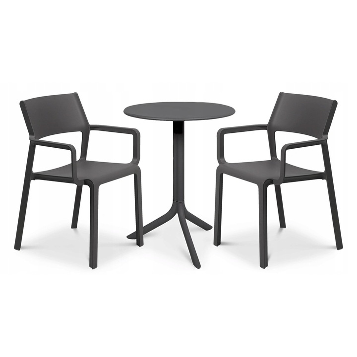 Set 2 scaune cu masa, Nardi, Polipropilena, 58.5 x 82.5 cm, Gri