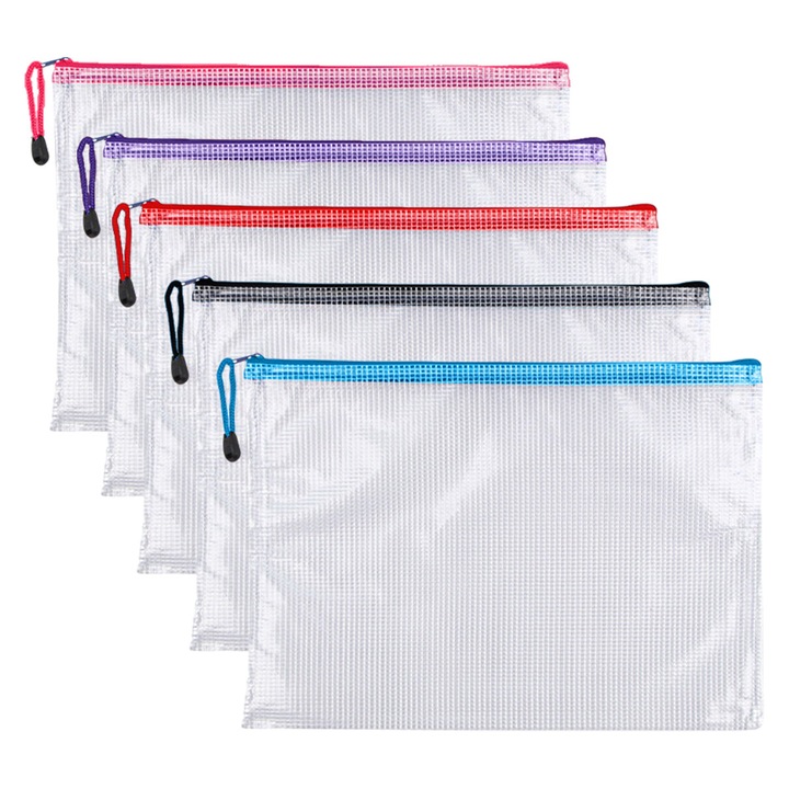 5 db-os Mmgoqqt irattartó készlet, PVC, vízálló, cipzáras, többszínű, 43x23cm