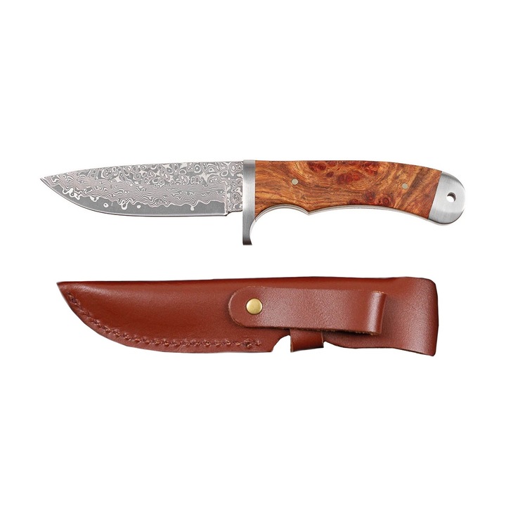 Cutit Fox Outdoor 44921, cu Lama Full Tang, DAMASC 71 straturi de 10cm, cu teaca piele