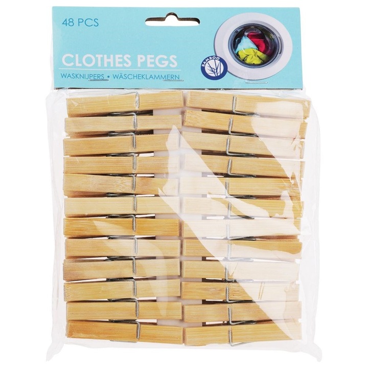 Set 48 carlige pentru haine, Ultra Clean, Bambus, Maro deschis