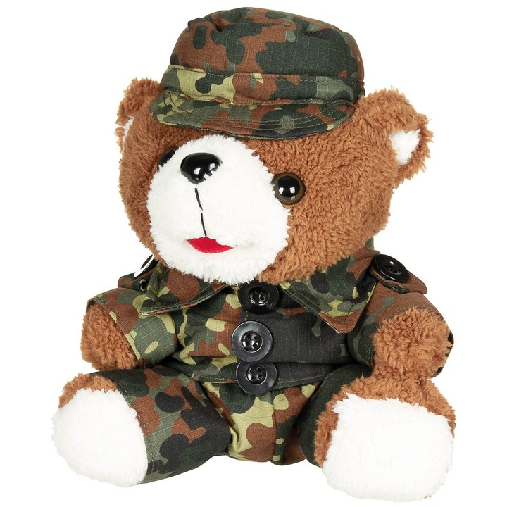 Jucarie Plus, Ursulet Militar, Teddy-Bear cu costum si sapca, Camuflaj Verde, 28cm