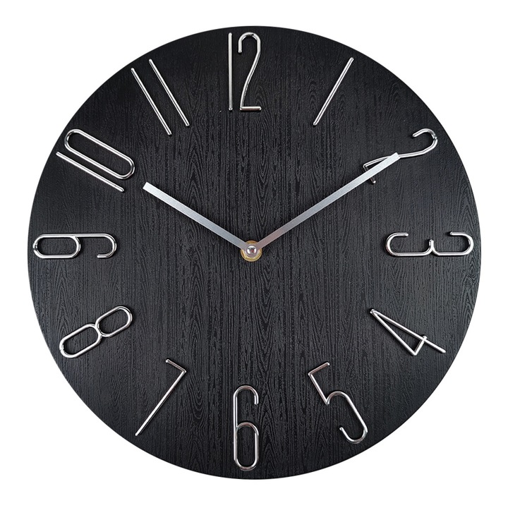 Декоративен стенен часовник, SDLOGAL, безшумен, 35см, Подходящ за хол, спалня, кухня, офис, Черен