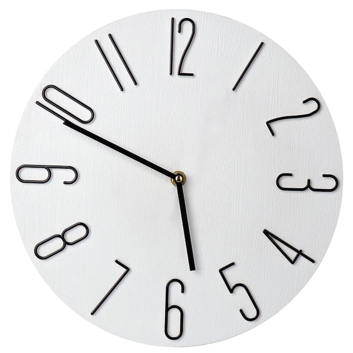 Декоративен стенен часовник SDLOGAL, Безшумен, 35 см, Бял