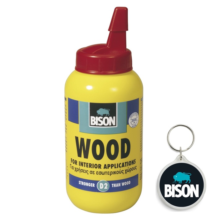 Set adeziv de constructii pentru lemn clasa D2, 250 g si breloc Bison, transparent