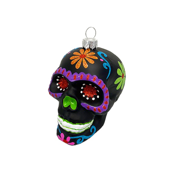 Glob de Craciun in forma de craniu, Sticla, 9 cm, Multicolor