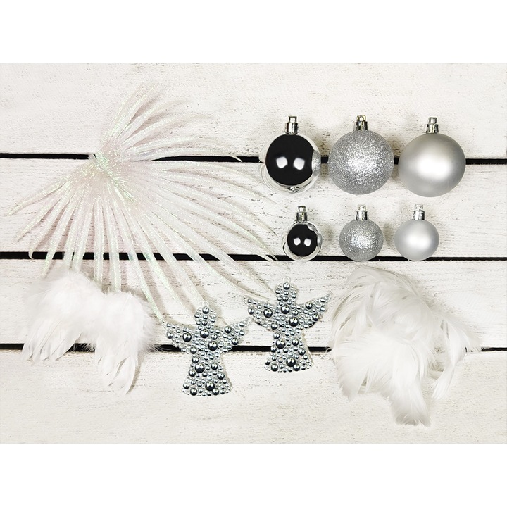 Set 97 decoratiuni pentru brad, Plastic/Textil, Multicolor