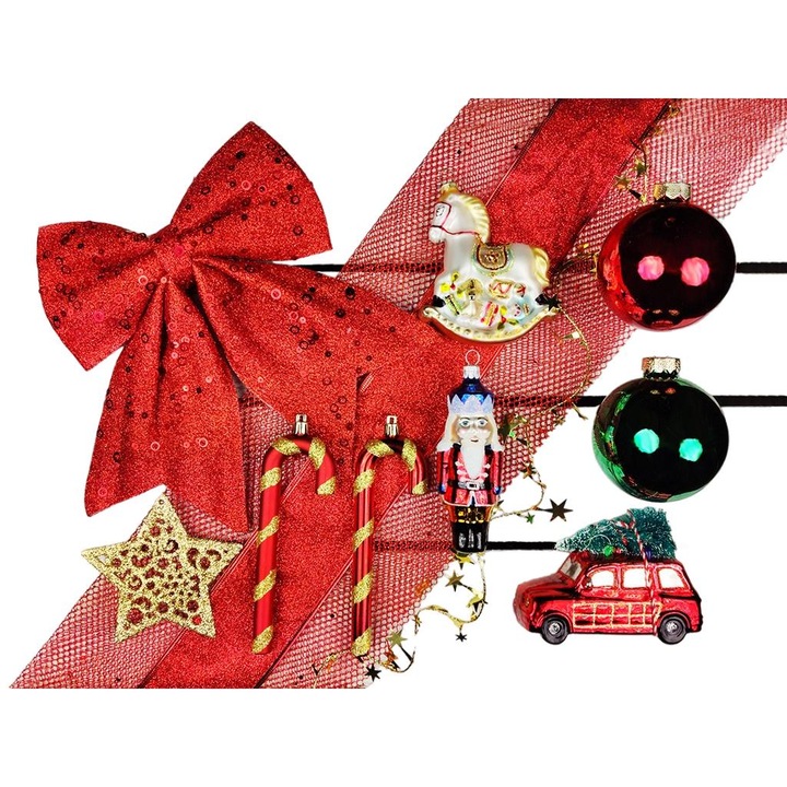 Set 152 ornamente pentru brad, Plastic/Textil, Multicolor