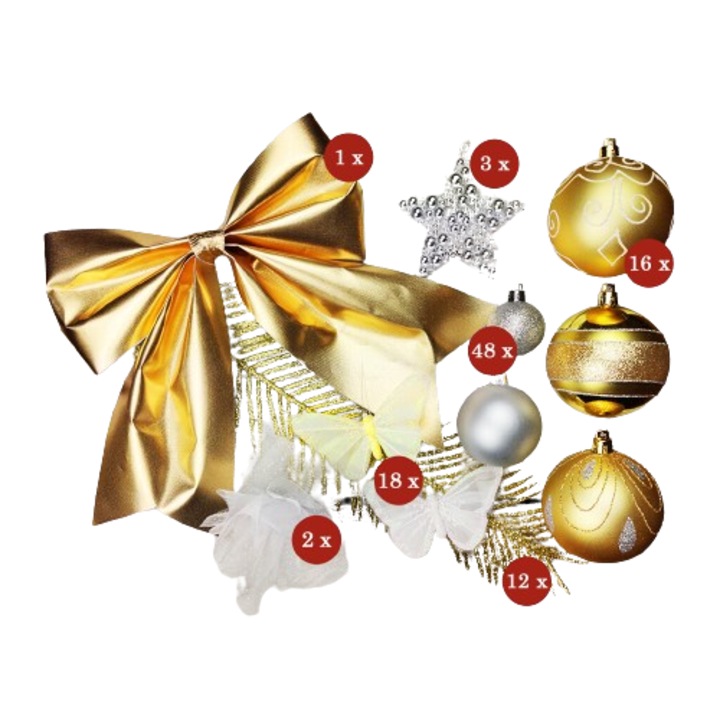 Set ornamente Craciun, multicolor, 100 piese, pentru brazi 120-210cm