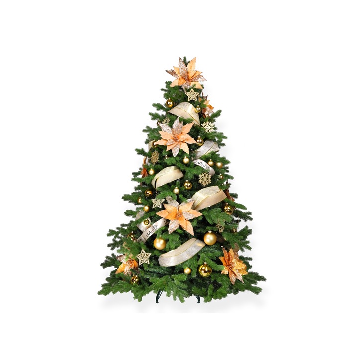 Set brad de Craciun cu decoratiuni, Plastic, 270 cm, Multicolor