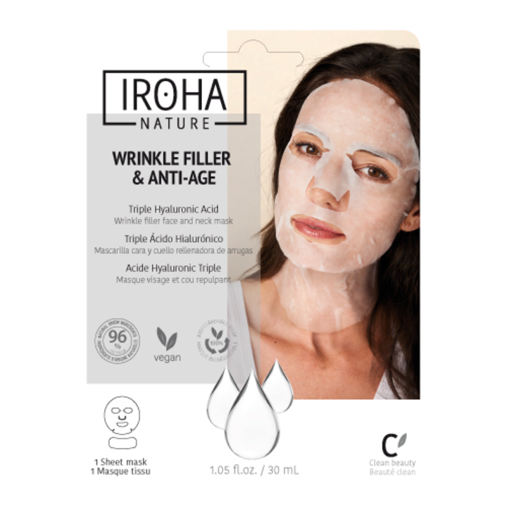 Masca anti-imbatranire cu acid hialuronic pentru fata si gat, Iroha, 30 ml