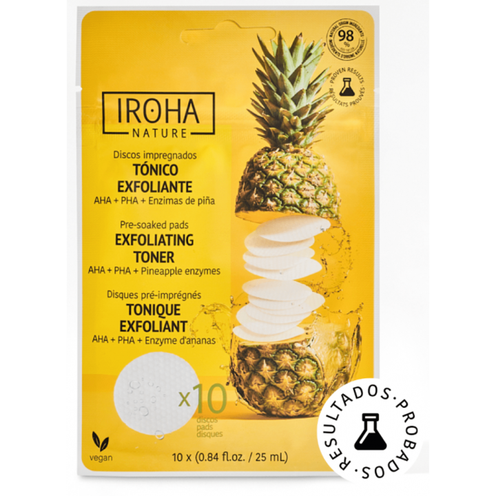 Dischete exfoliante pentru fata cu 1% AHA 1% PHA si ananas, Iroha, 10 bucati