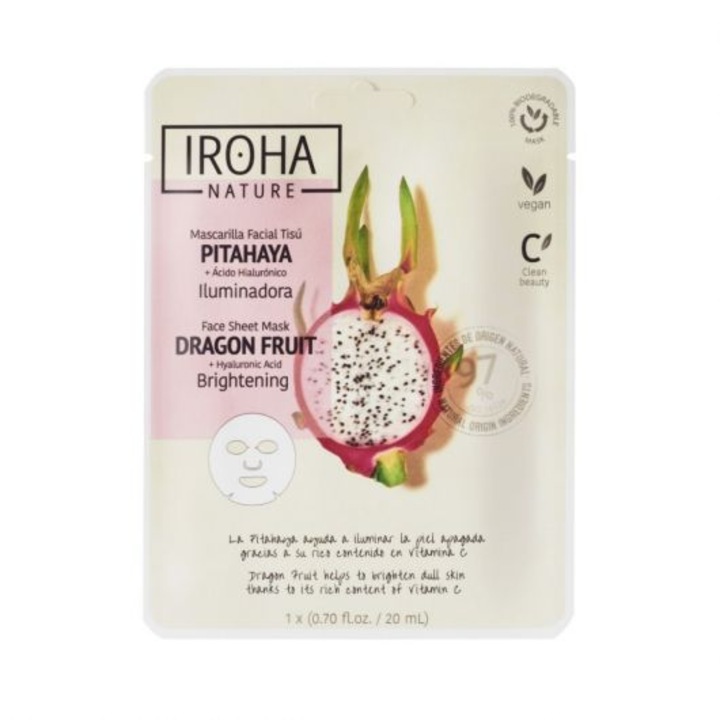 Masca de fata iluminatoare cu fructul dragonului, Iroha, 20 ml