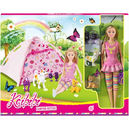 Set papusa Mappy 29 cm, cu cort si accesorii pentru camping