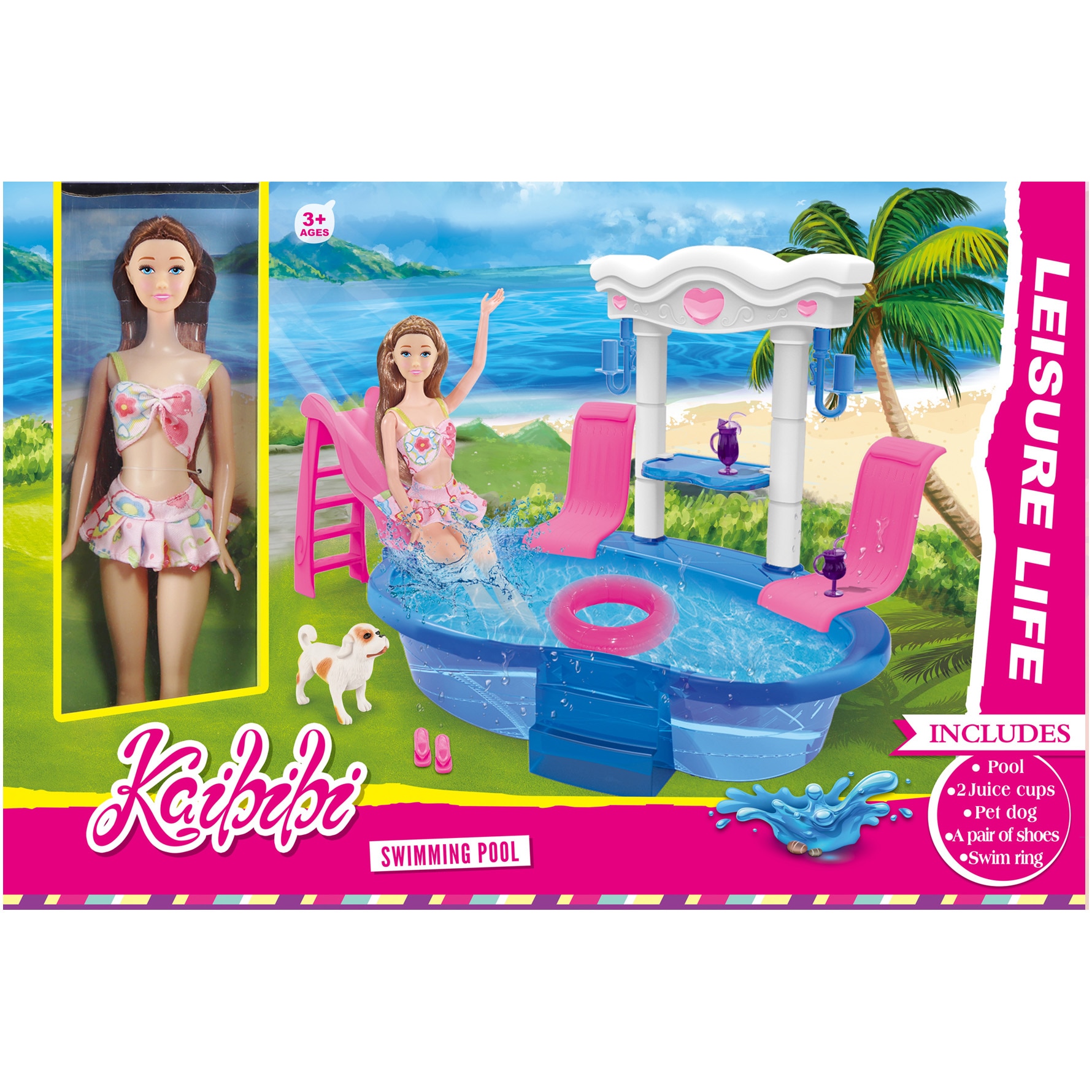 Set papusa Mappy 29 cm, cu piscina si accesorii