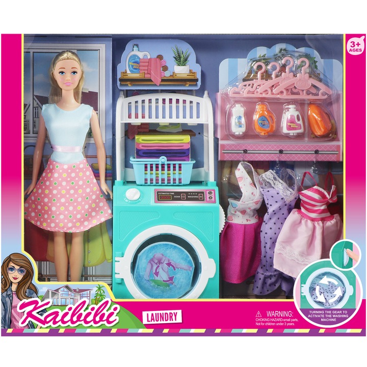 Set papusa Mappy 29 cm, cu accesorii si masina de spalat