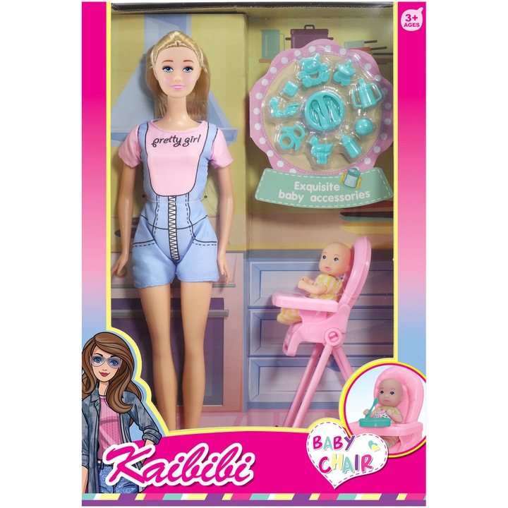 Комплект кукли Mappy, 29 см, С бебешка кукла, стол маса и аксесоари