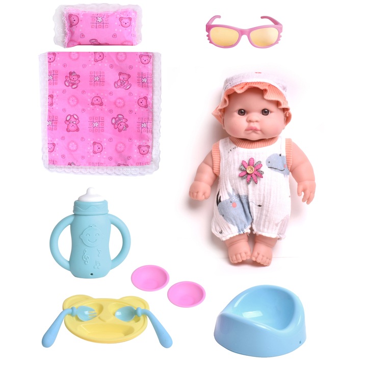 Papusa Mappy bebelus 28 cm, cu paturica, pernuta si accesorii