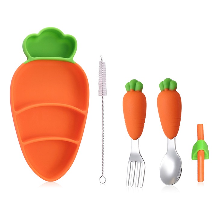 Baba evőeszköz készlet, QttvbTna, sárgarépa forma, narancs