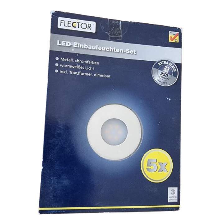 Комплект 5 LED прожектора, Flector 917589, Димируем, 250lm, 2.3W, 220-240V, 30000h, 2700K, Energy A+, Топло бяло, Матово сребристо