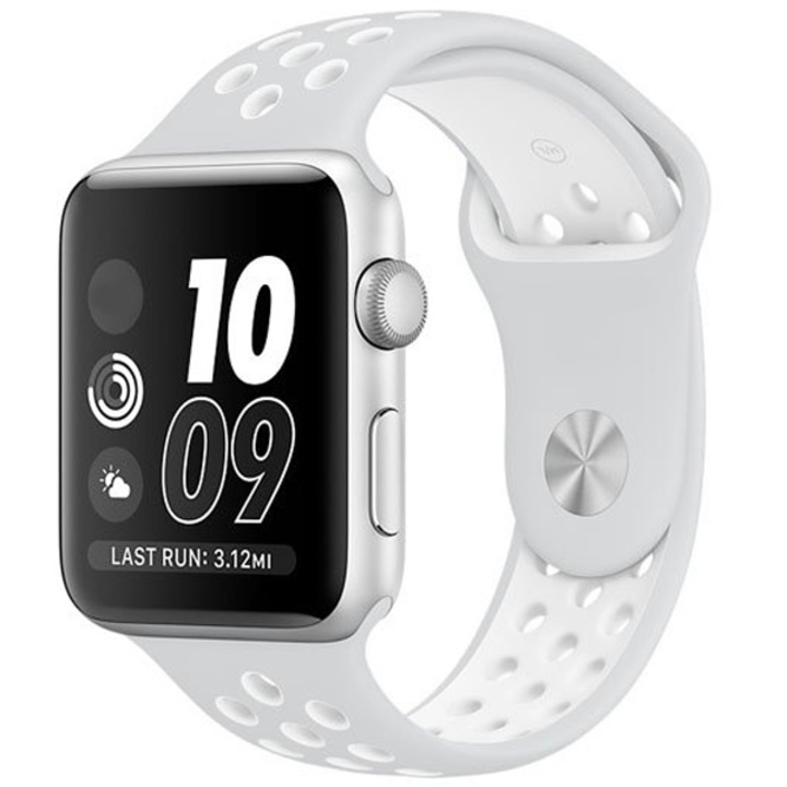 Perforált sportszíj, Apple Watch-al kompatibilis, szilikon, szürke-fehér, 42/44/45/49 mm, hossz M/L