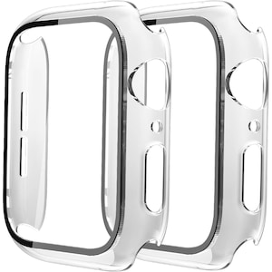 Set 2 huse rigide protectie ceas, JENUOS®, Pentru Apple Watch Series 8/7 45 mm, Transparent, Alb