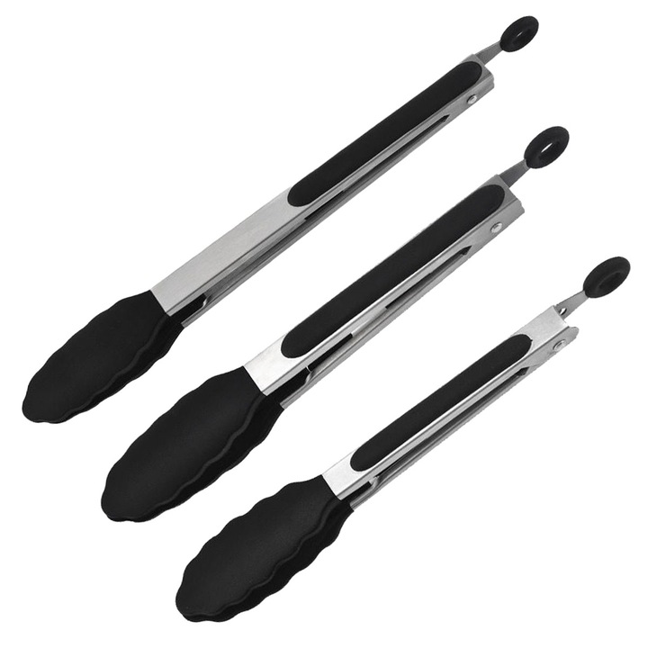 3 db konyhai fogó készlet, GelldG, Inox/Silikon, Fekete