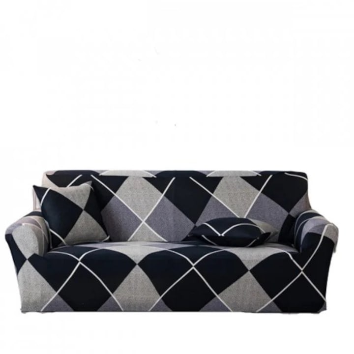 Modern elasztikus huzat 2 személyes kanapéhoz 1 párnahuzattal, karokkal, szürke/fekete