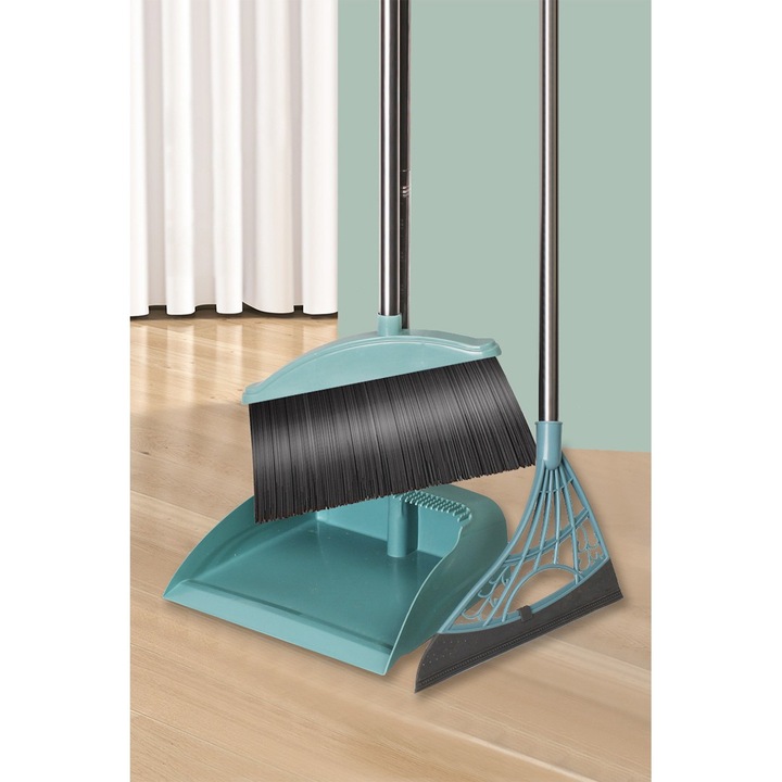 Set matura, faras cu coada si matura silicon pentru uz casnic, Plastic / Otel, Albastru deschis, 90 x 72 x 100 cm, Damur