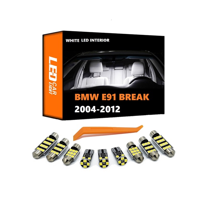 Set 13 Becuri LED Dedicate Auto pentru tot interiorul BMW E91Break 2004-2012, Canbus fara eroare, Alb Xenon, 3W, 50.000 ore functionare