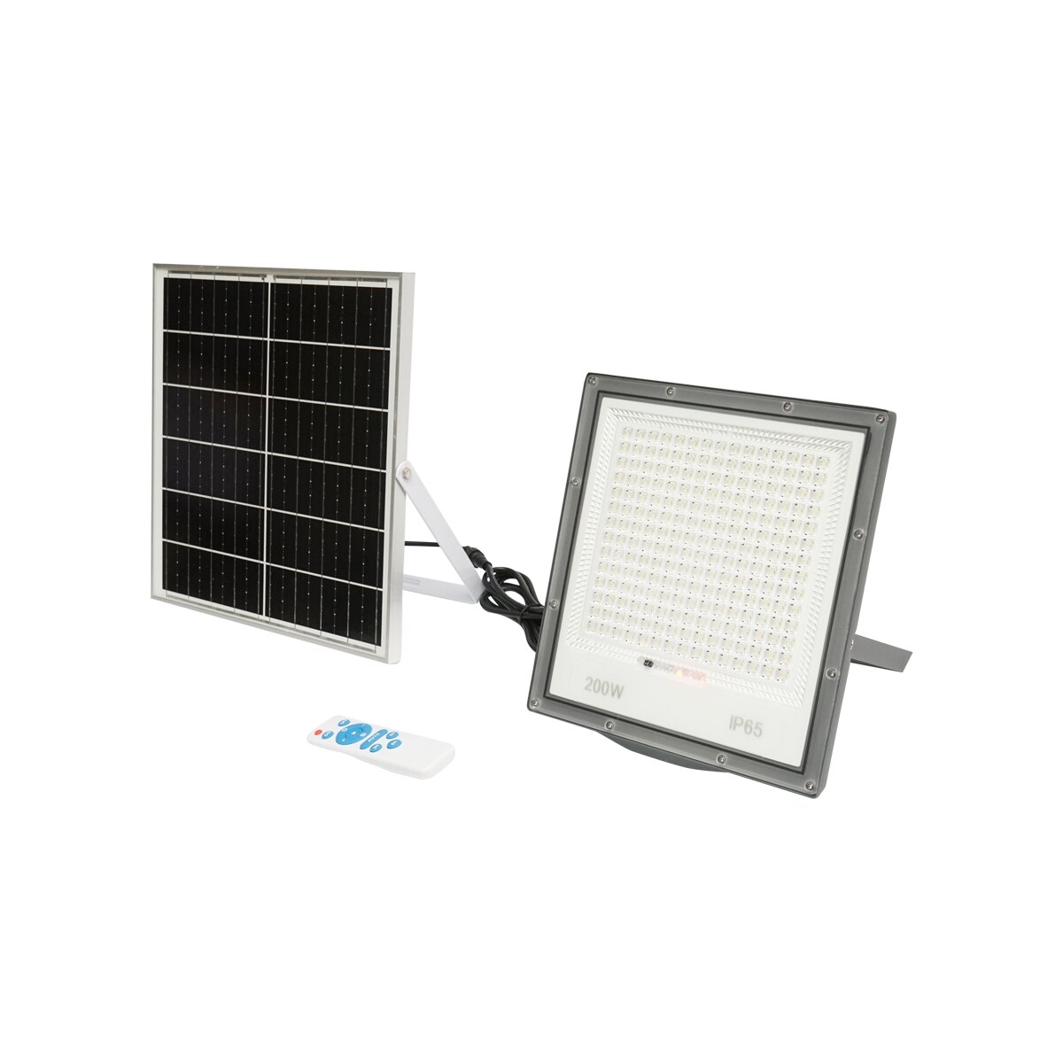 Proiector led de 200w cu panou solar 20W, baterie si telecomanda ...