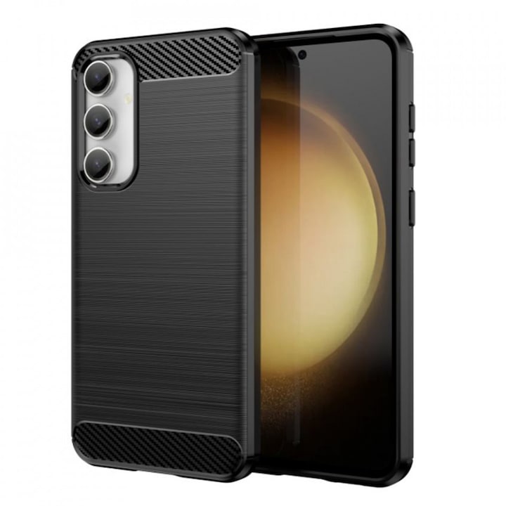 Husa pentru Samsung Galaxy A55 5G din silicon, Slim, cu textura Fibra Carbon Skyddar - Negru