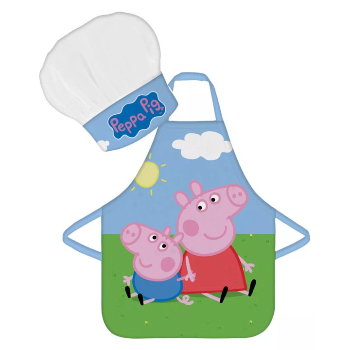 Готварски комплект Peppa Pig Field, Престилка и шапка, За деца, 3-8 години