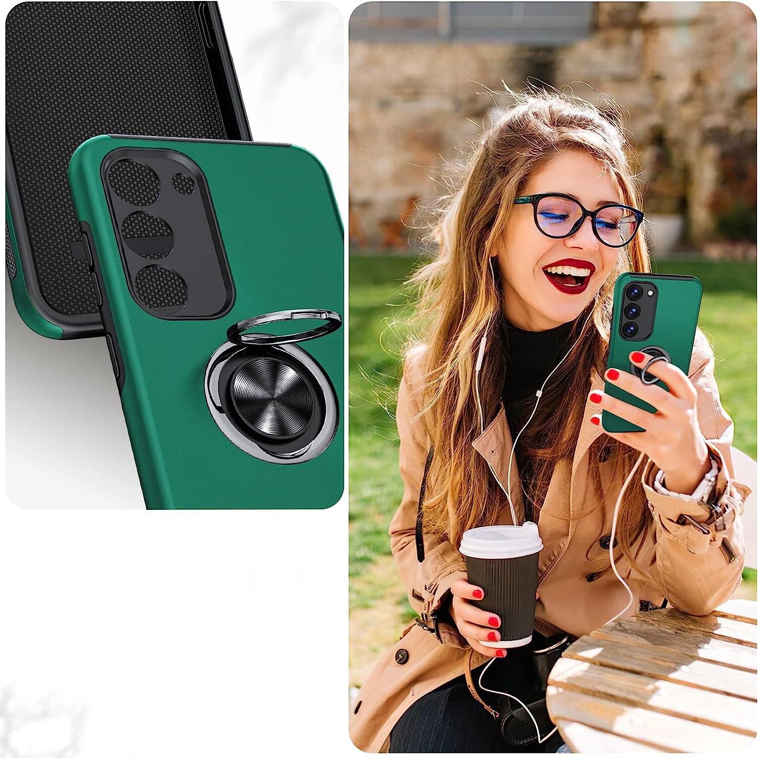 Husa pentru Samsung Galaxy S23, inel rotativ 360° si Kickstand, Protectie Militara Antisoc, cu disipare termica, Verde