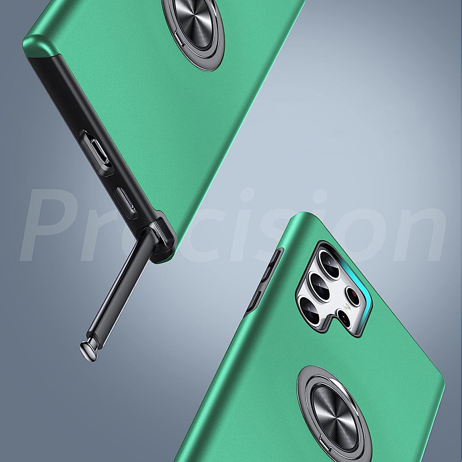 Husa pentru Samsung Galaxy S22 ULTRA, inel rotativ 360° si Kickstand, Protectie Militara Antisoc, cu disipare termica, Verde